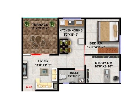 Floor plan of 1 BHK 480 Sq. Ft. Apartment in Samarth OM Residency, Pune