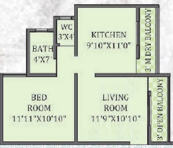 Floor plan of 1 BHK 482 Sq. Ft. Apartment in Samarth Swamini Heights, Pune