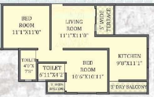 Floor plan of 2 BHK 636 Sq. Ft. Apartment in Samarth Swamini Heights, Pune