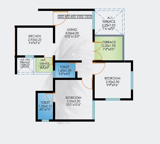 Floor plan of 2 BHK 442 Sq. Ft. Apartment in Samarth Swapnpurti Residency, Pune