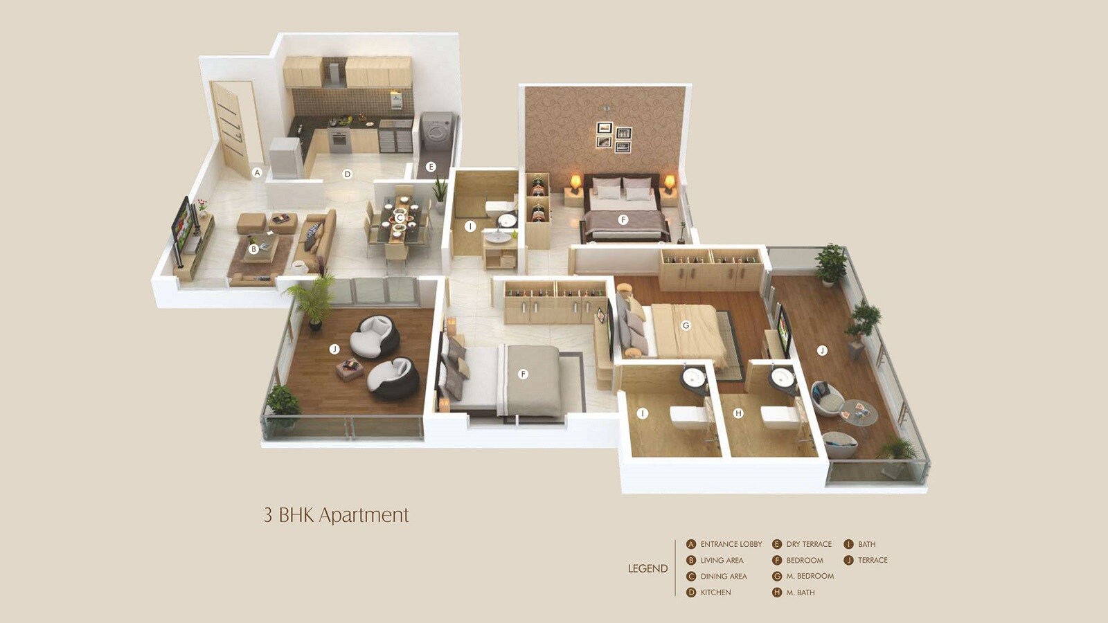 Floor plan of 3 BHK 873 Sq. Ft. Apartment in Samarth The Westford, Pune