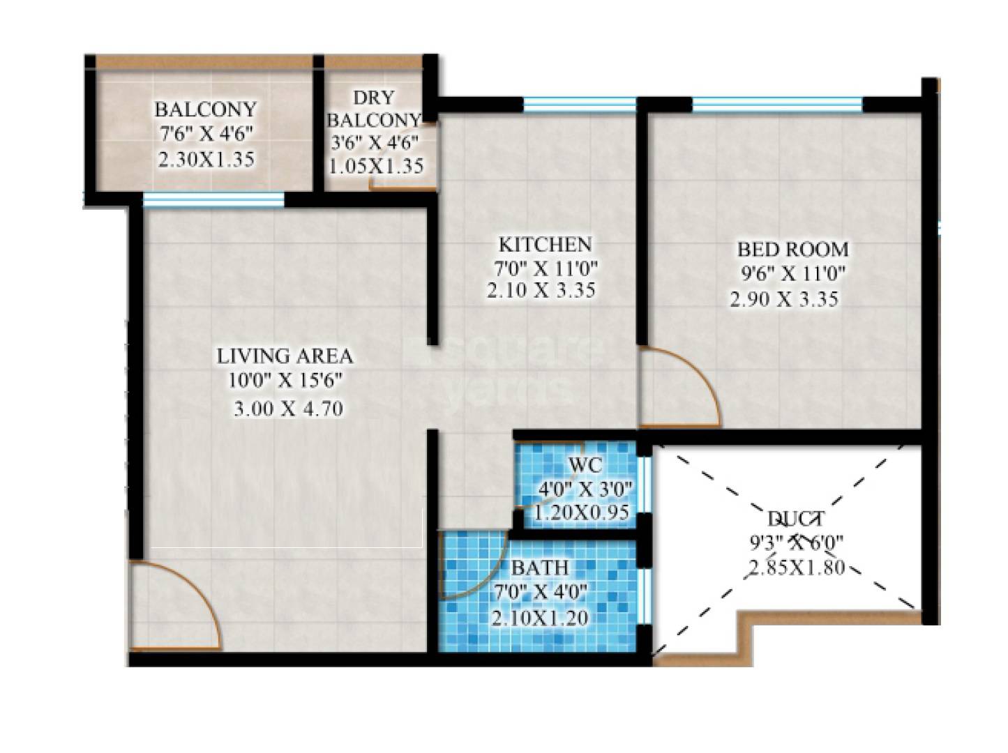 Floor plan of 1 BHK 444 Sq. Ft. Apartment in Samarth Vision Residency, Pune