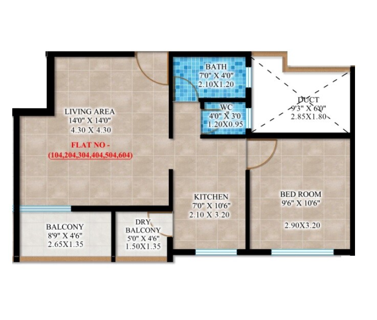 Floor plan of 1 BHK 476 Sq. Ft. Apartment in Samarth Vision Residency, Pune