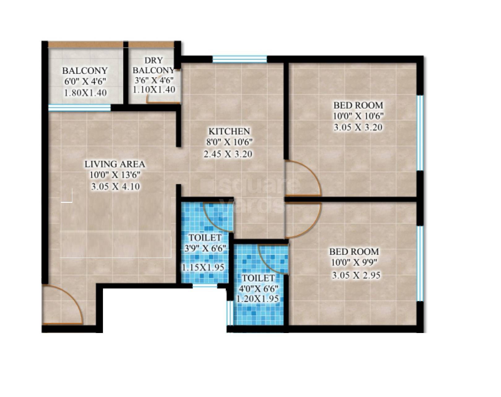 Floor plan of 2 BHK 560 Sq. Ft. Apartment in Samarth Vision Residency, Pune