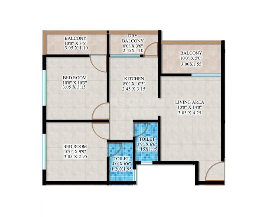 Floor plan of 2 BHK 634 Sq. Ft. Apartment in Samarth Vision Residency, Pune