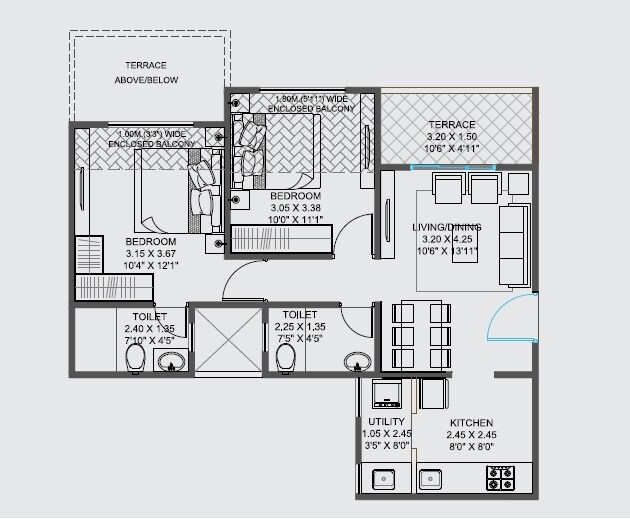 Floor plan of 2 BHK 700 Sq. Ft. Apartment in Samartha 41 Estera Phase 3, Pune