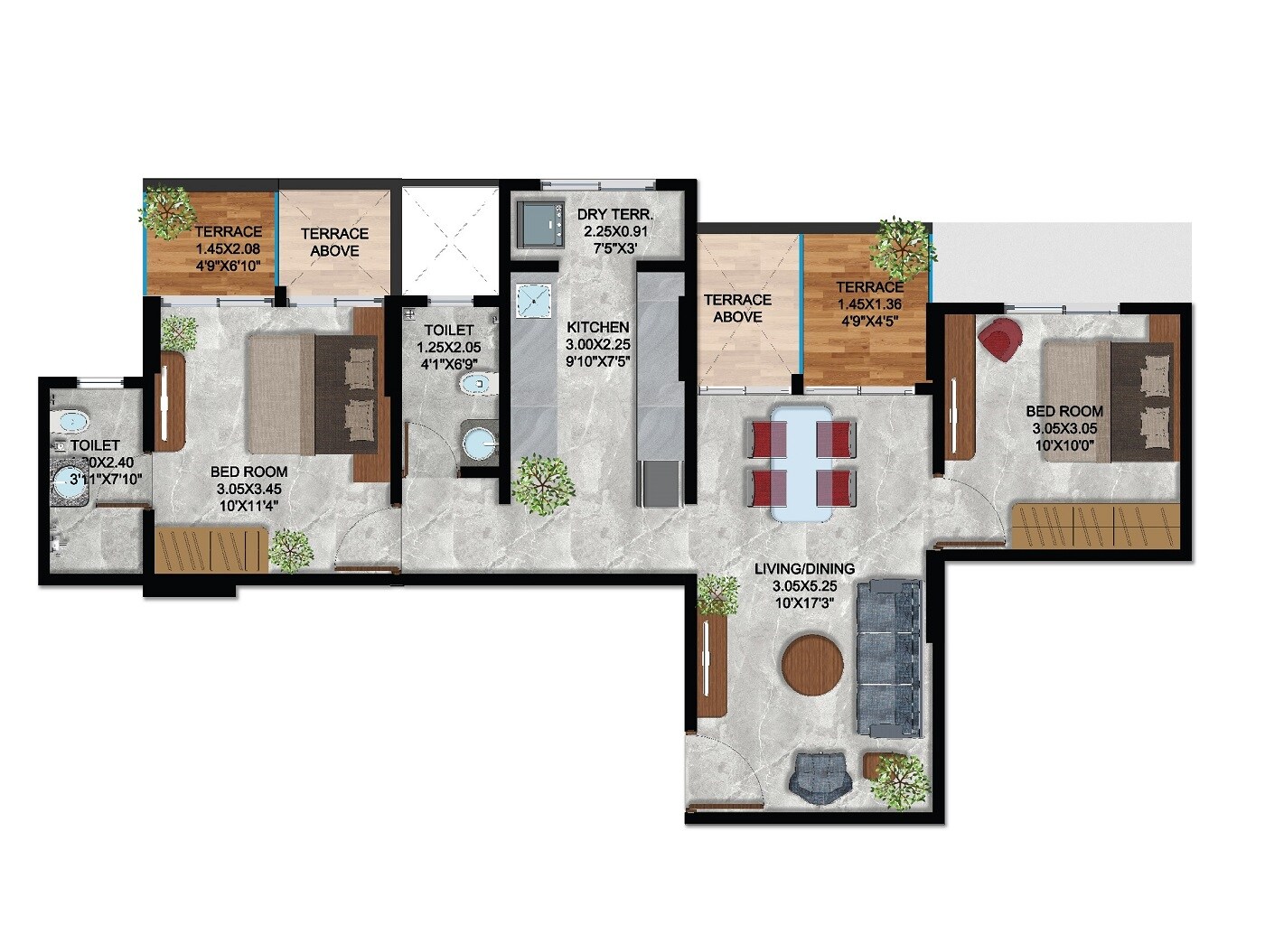 Floor plan of 2 BHK 668 Sq. Ft. Apartment in Samarttha 45 Shashwat Avenue, Pune