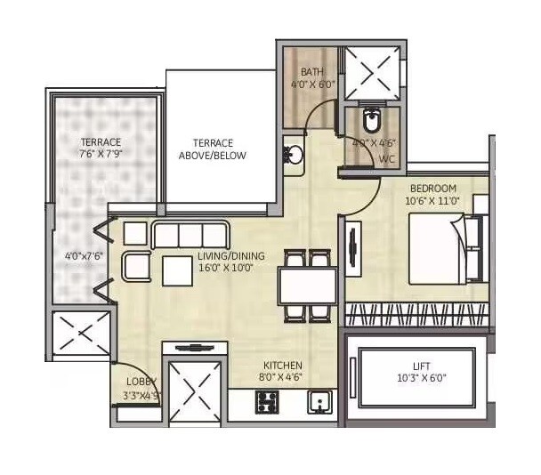 Floor plan of 1 BHK 415 Sq. Ft. Apartment in Samarttha Trimurti 41 Estera, Pune