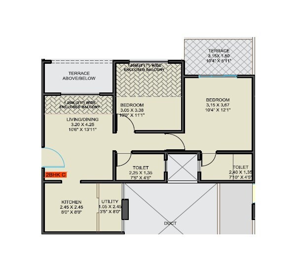 Floor plan of 2 BHK 595 Sq. Ft. Apartment in Samarttha Trimurti 41 Estera, Pune