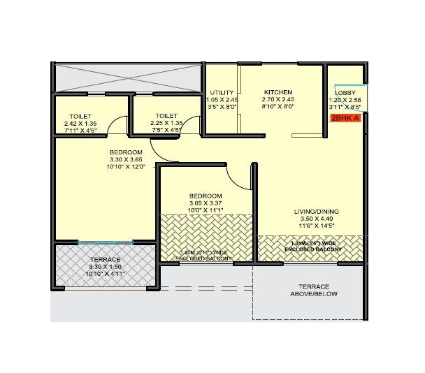 Floor plan of 2 BHK 700 Sq. Ft. Apartment in Samarttha Trimurti 41 Estera, Pune