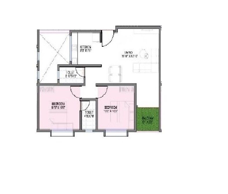 Floor plan of 2 BHK 636 Sq. Ft. Apartment in Samruddhi Audumbar Nest, Pune