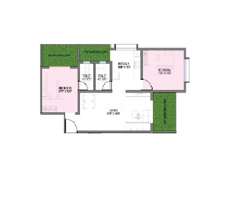 Floor plan of 2 BHK 791 Sq. Ft. Apartment in Samruddhi Audumbar Nest, Pune