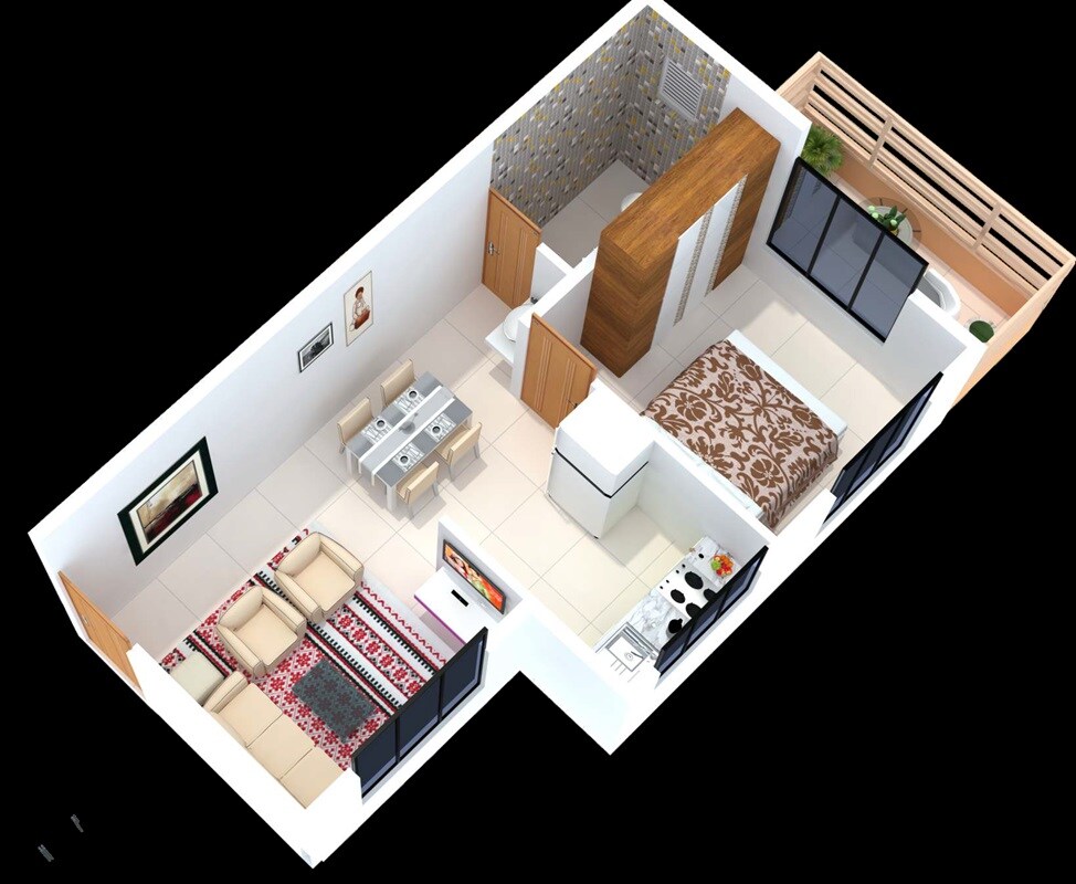 Floor plan of 1 BHK 319 Sq. Ft. Apartment in Samruddhi Festive Residency, Pune