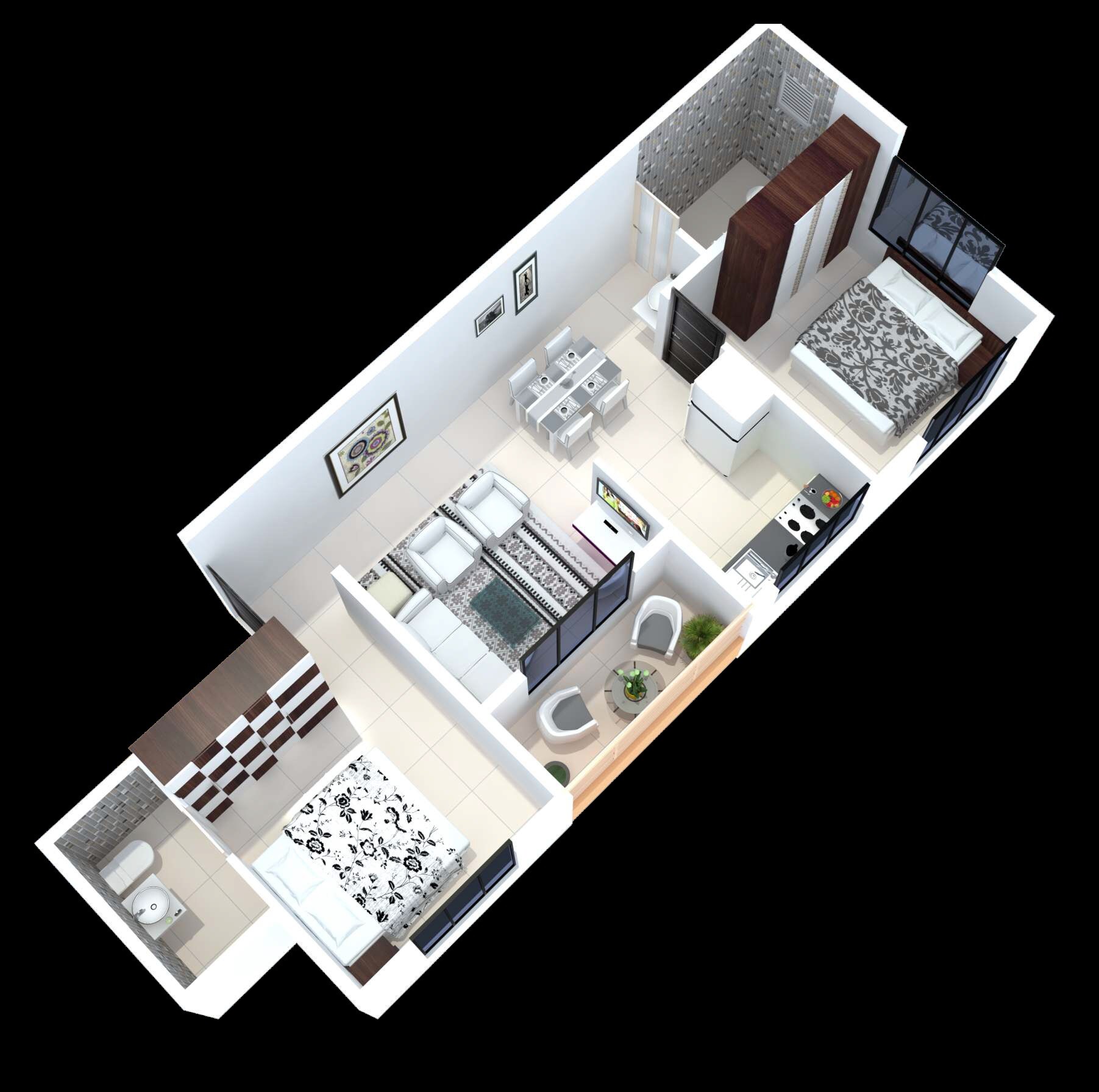 Floor plan of 2 BHK 446 Sq. Ft. Apartment in Samruddhi Festive Residency, Pune