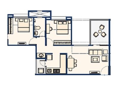 Floor plan of 2 BHK 512 Sq. Ft. Apartment in Samruddhi Lake Tower, Pune