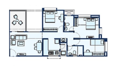 Floor plan of 2 BHK 653 Sq. Ft. Apartment in Samruddhi Lake Tower, Pune