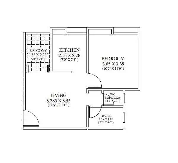 Floor plan of 1 BHK 474 Sq. Ft. Apartment in Samruddhi Prime, Pune