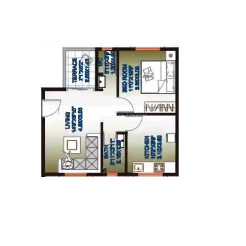 Floor plan of 1 BHK 423 Sq. Ft. Apartment in Samruddhi Rutugandh, Pune