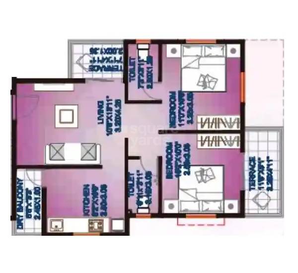 Floor plan of 2 BHK 543 Sq. Ft. Apartment in Samruddhi Rutugandh, Pune