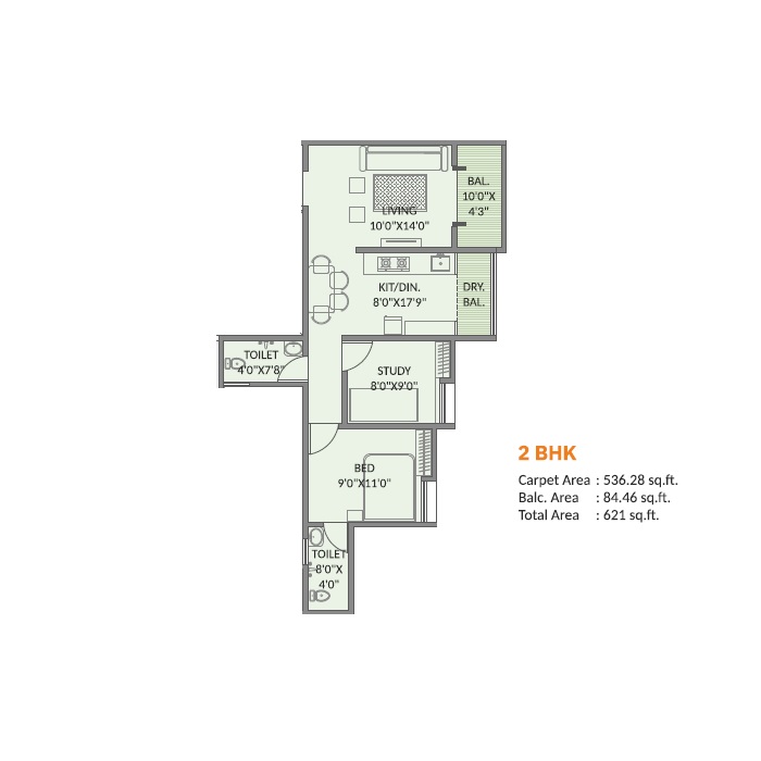 2 BHK 536 Sq. Ft. Apartment in Samruddhi Sunview CHS