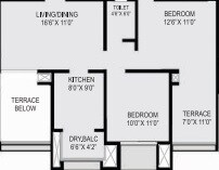 Floor plan of 2 BHK 825 Sq. Ft. Apartment in Sanavi Aangan, Pune