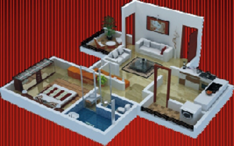 Floor plan of 1 BHK 674 Sq. Ft. Apartment in Sancheti  Belcastel, Pune