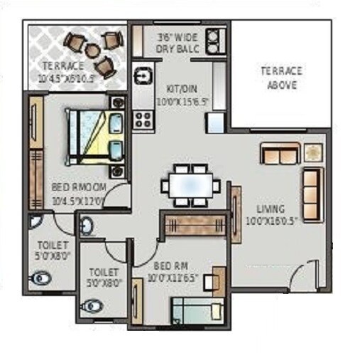 Floor plan of 1 BHK 391 Sq. Ft. Apartment in Sancheti Eves Garden, Pune