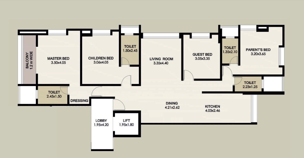 Floor plan of 4 BHK 1363 Sq. Ft. Apartment in Sancheti Mitrakunj, Pune