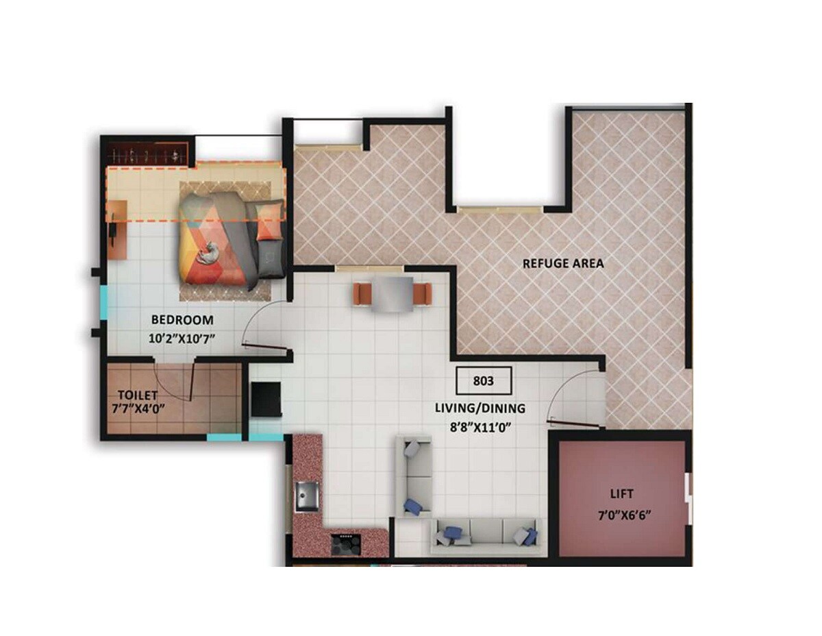 Floor plan of 1 BHK 335 Sq. Ft. Apartment in Sancheti Mount Castle, Pune