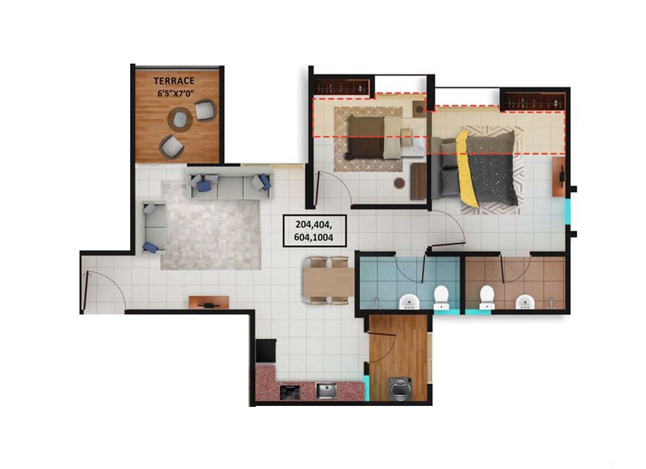 Floor plan of 2 BHK 827 Sq. Ft. Apartment in Sancheti Mount Castle, Pune