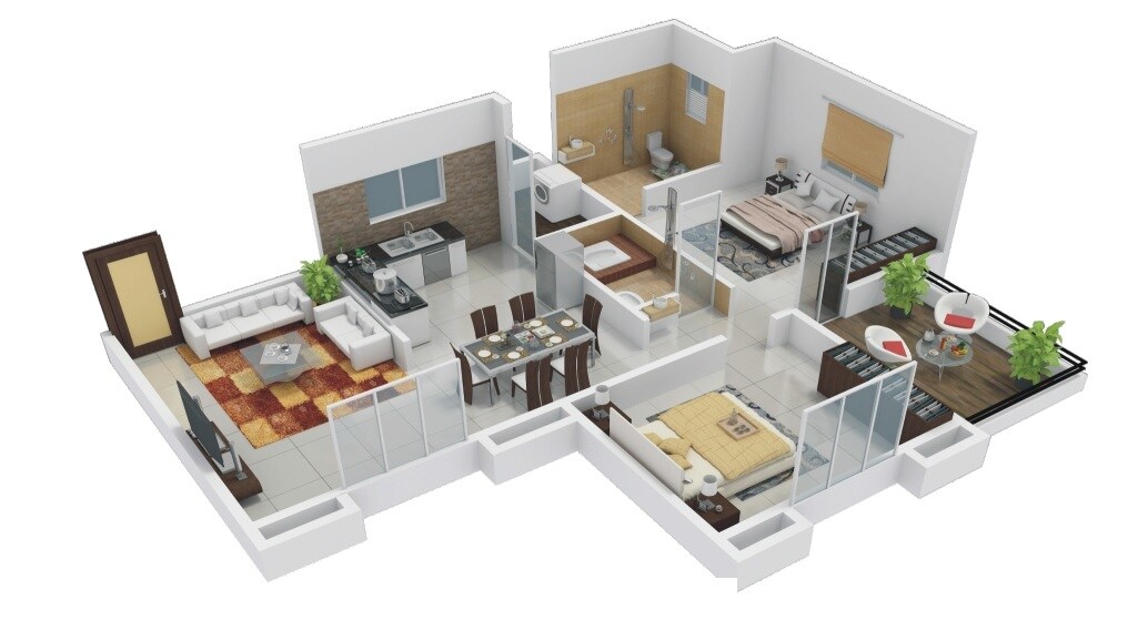 Floor plan of 2 BHK 693 Sq. Ft. Apartment in Sancheti Mount N Glory Phase II, Pune