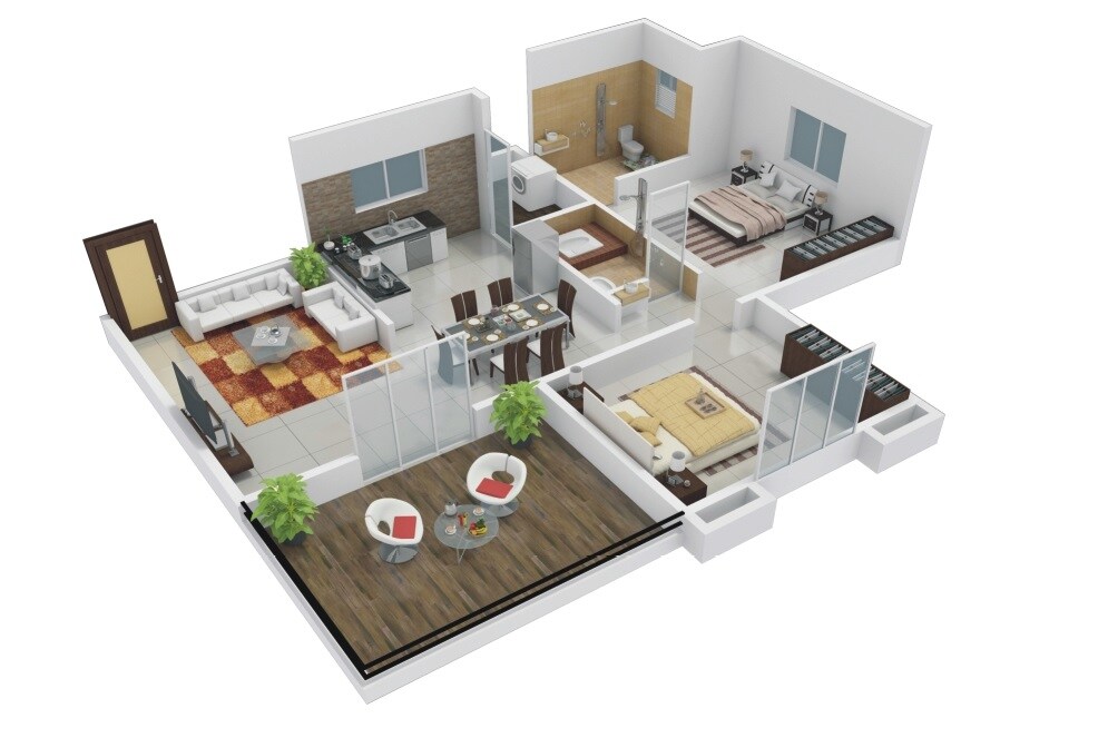 Floor plan of 2 BHK 861 Sq. Ft. Apartment in Sancheti Mount N Glory Phase II, Pune