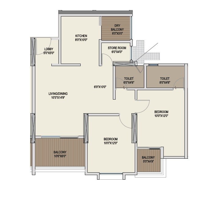 2 BHK 859 Sq. Ft. Apartment