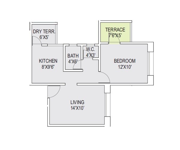 Floor plan of 1 BHK 454 Sq. Ft. Apartment in Sangameshwari Apartment, Pune