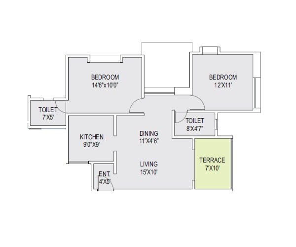 Floor plan of 2 BHK 724 Sq. Ft. Apartment in Sangameshwari Apartment, Pune