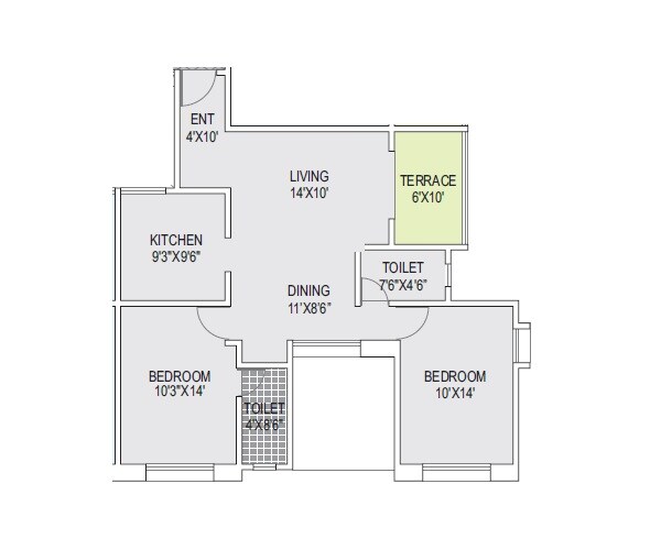 Floor plan of 2 BHK 899 Sq. Ft. Apartment in Sangameshwari Apartment, Pune