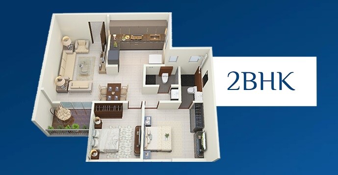 Floor plan of 2 BHK 672 Sq. Ft. Apartment in Saniket Omkar Swarup, Pune