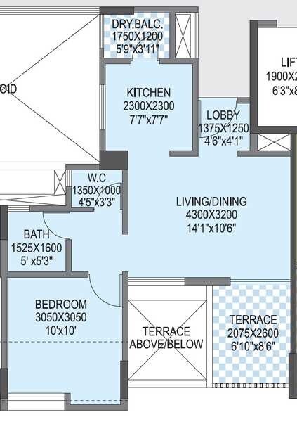 Floor plan of 1 BHK 511 Sq. Ft. Apartment in Saniket Sunwinds, Pune