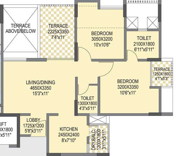 Floor plan of 2 BHK 744 Sq. Ft. Apartment in Saniket Sunwinds, Pune