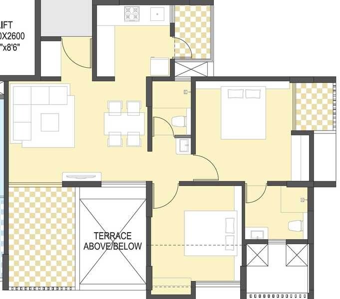 Floor plan of 2 BHK 749 Sq. Ft. Apartment in Saniket Sunwinds, Pune