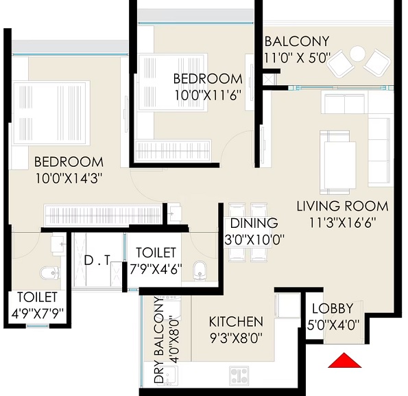 2 BHK 665 Sq. Ft. Apartment in Saniket The Rising