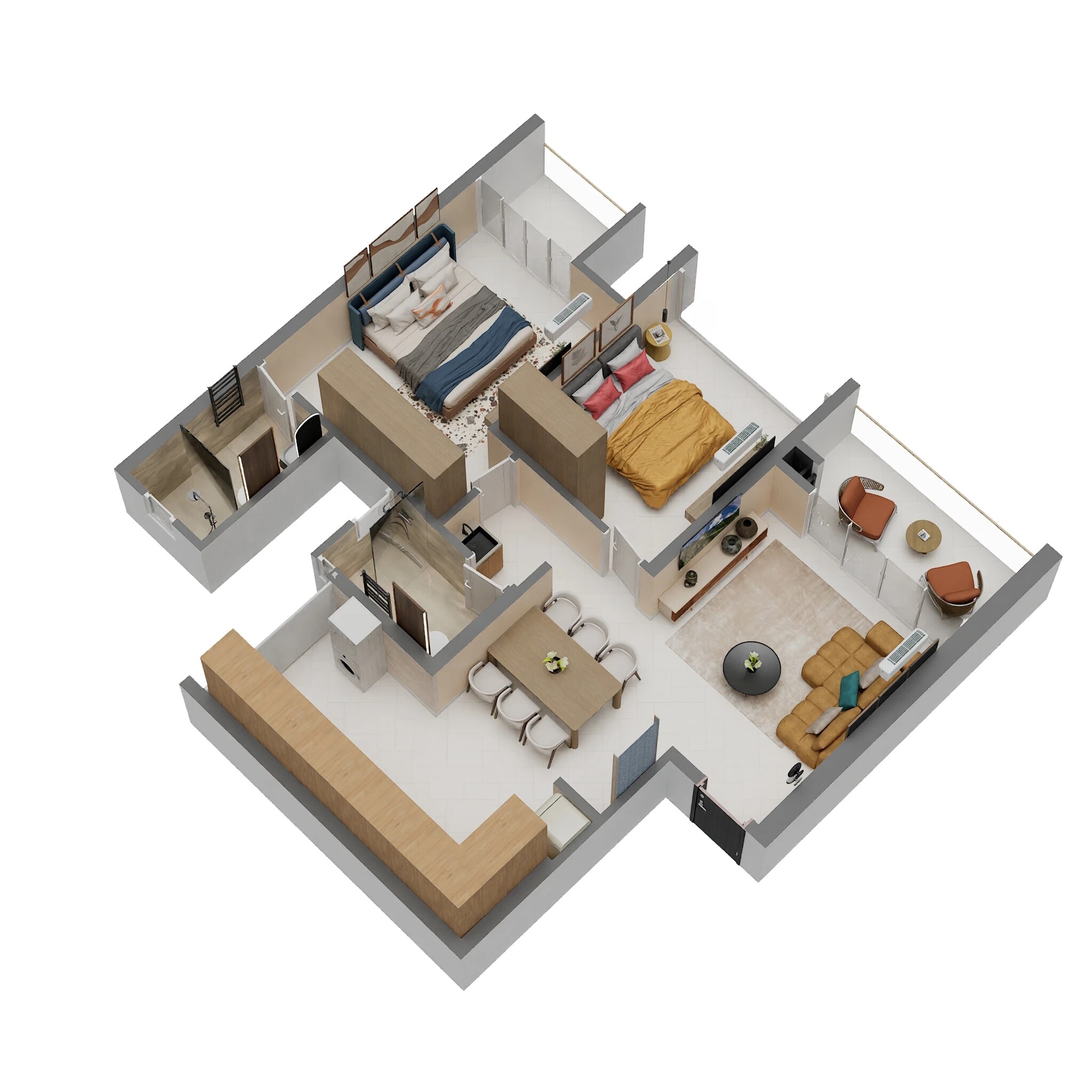 Floor plan of 2 BHK 744 Sq. Ft. Apartment in Saniket The Rising, Pune