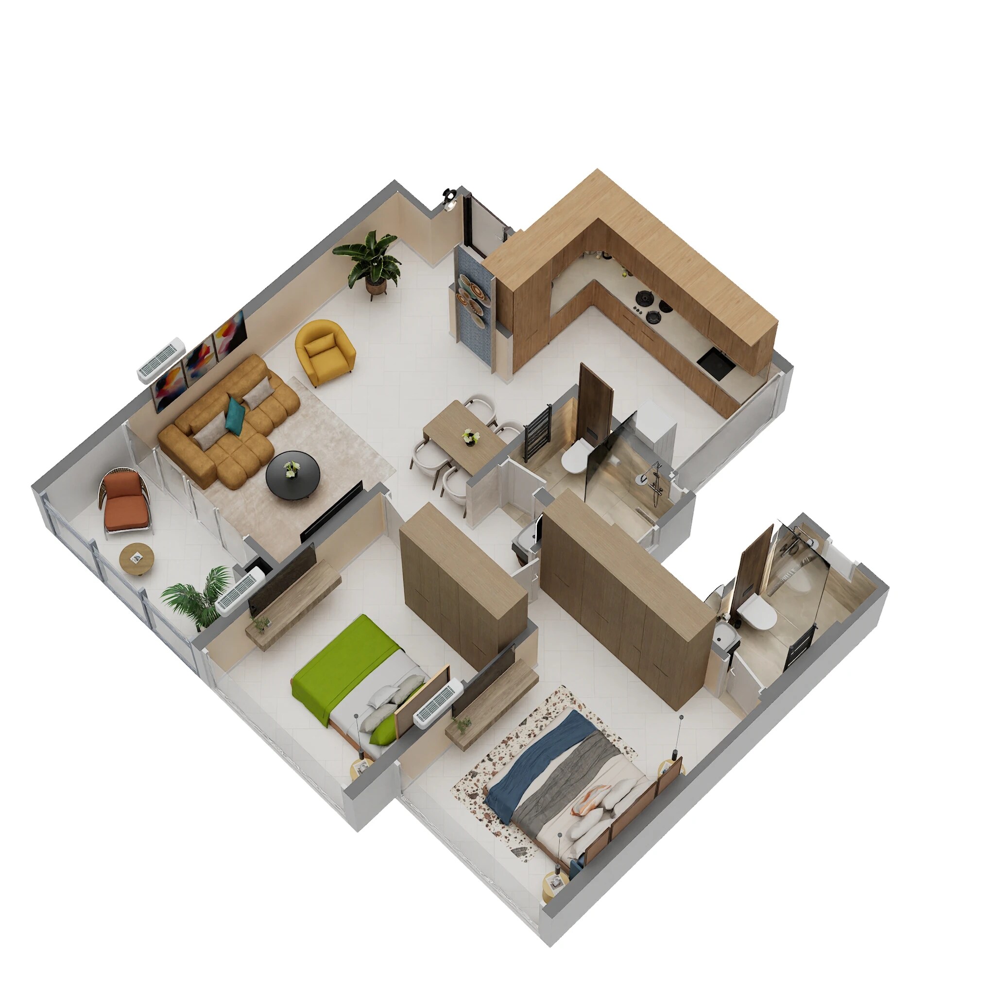 Floor plan of 2 BHK 806 Sq. Ft. Apartment in Saniket The Rising, Pune