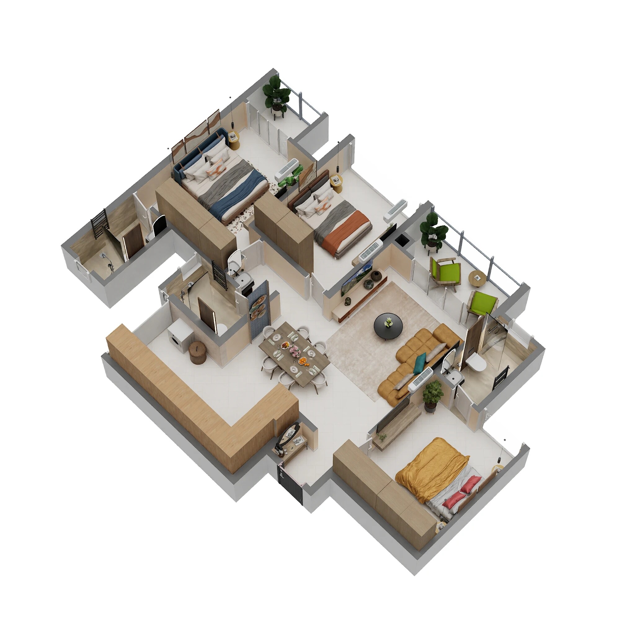 Floor plan of 3 BHK 1096 Sq. Ft. Apartment in Saniket The Rising, Pune