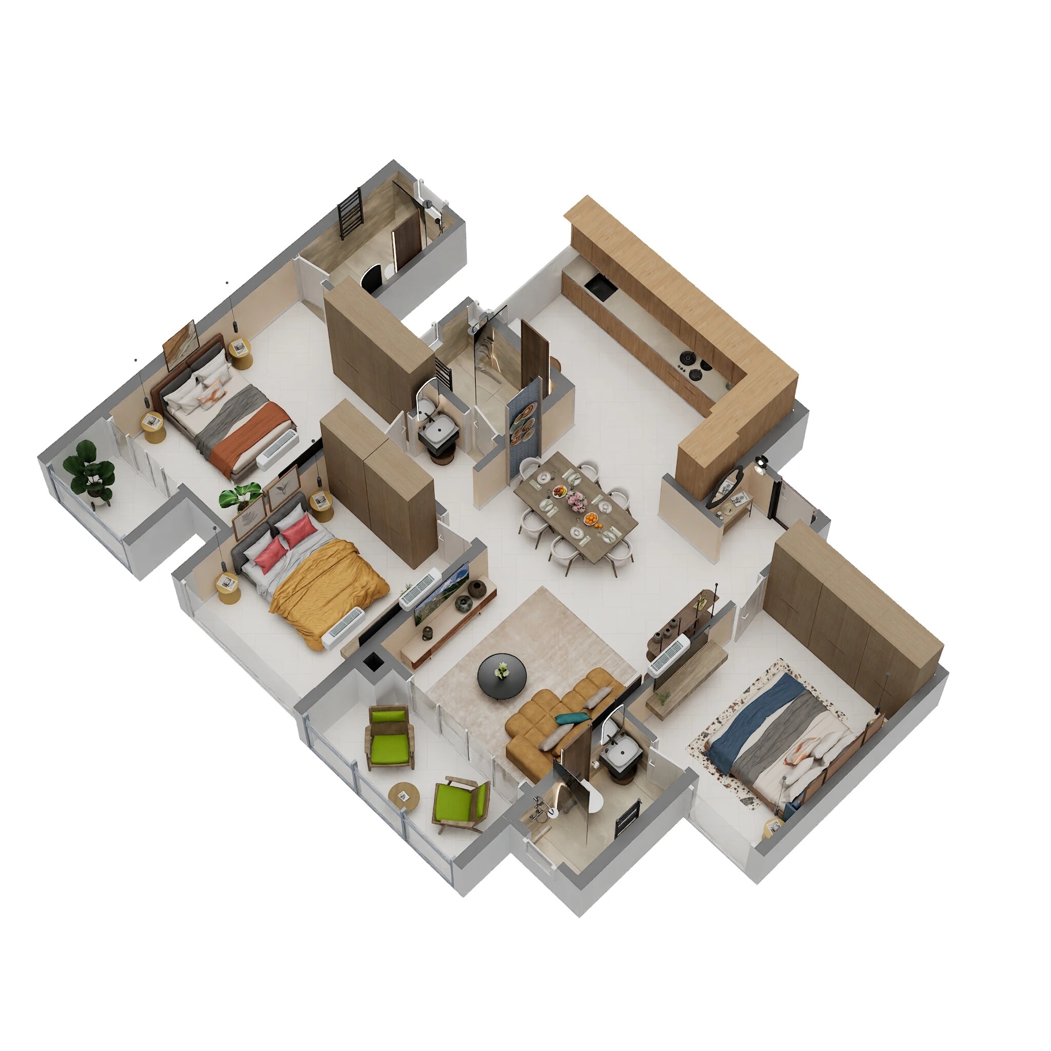Floor plan of 3 BHK 958 Sq. Ft. Apartment in Saniket The Rising, Pune