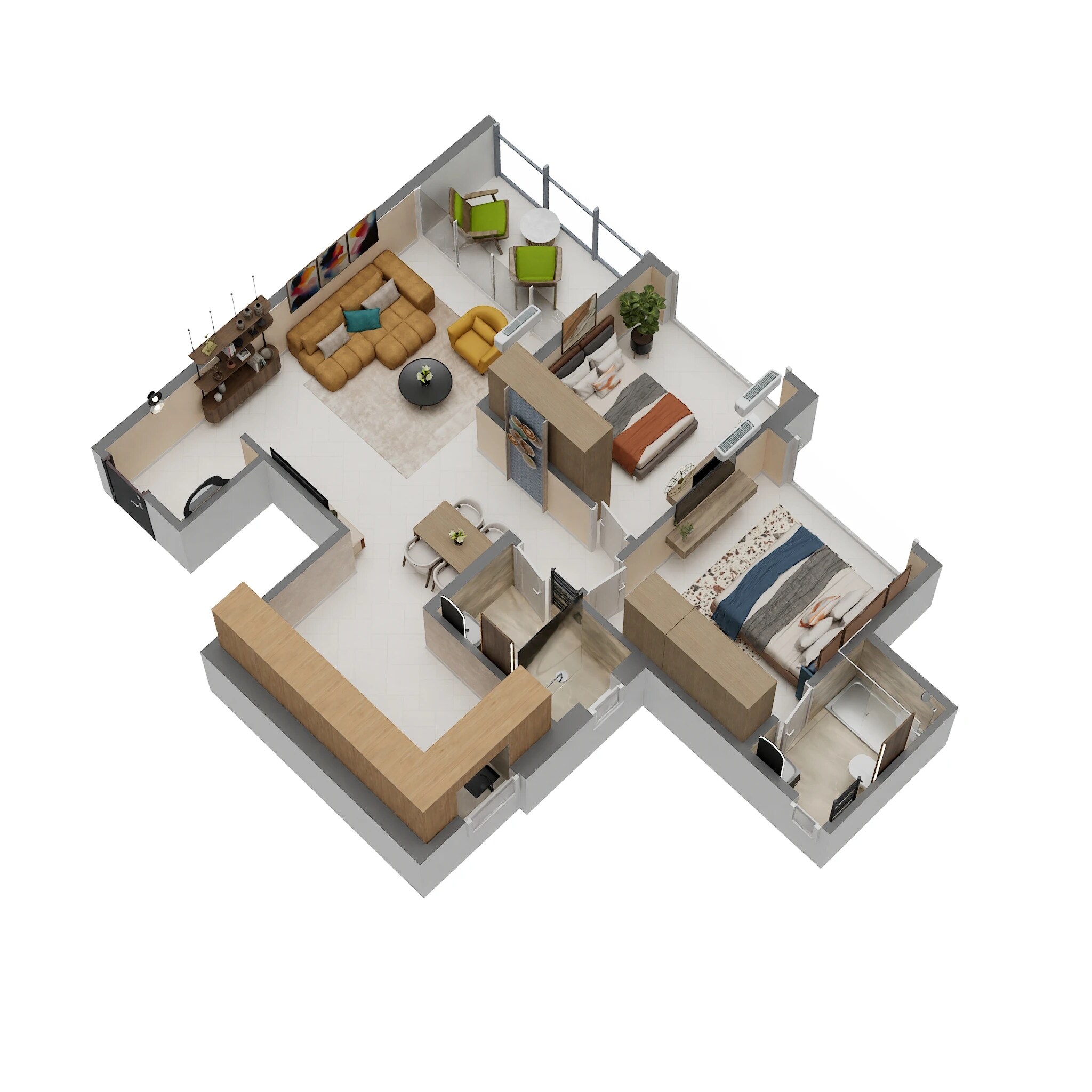 Floor plan of 2 BHK 810 Sq. Ft. Apartment in Saniket WYCE Exclucity, Pune