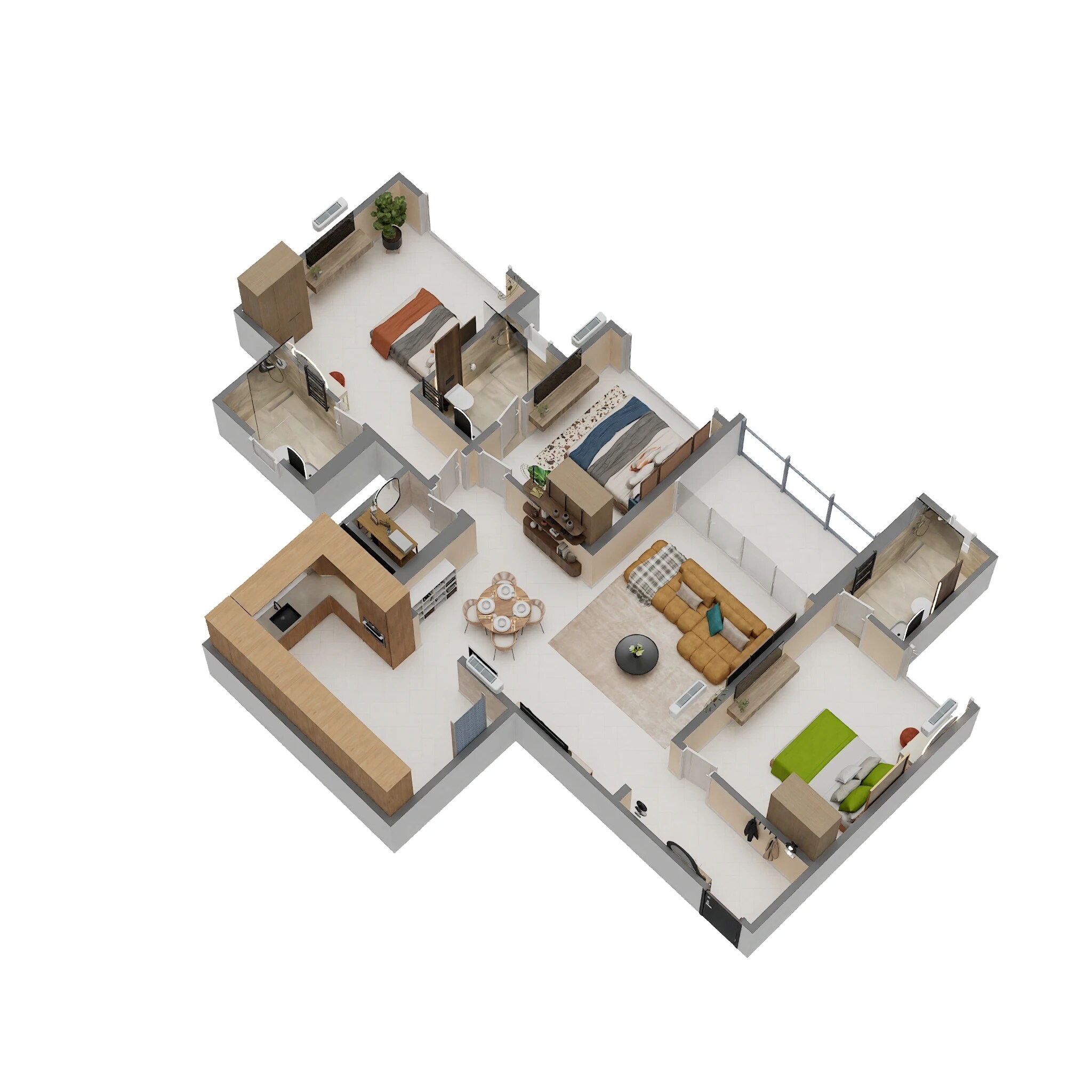 Floor plan of 3 BHK 1255 Sq. Ft. Apartment in Saniket WYCE Exclucity, Pune