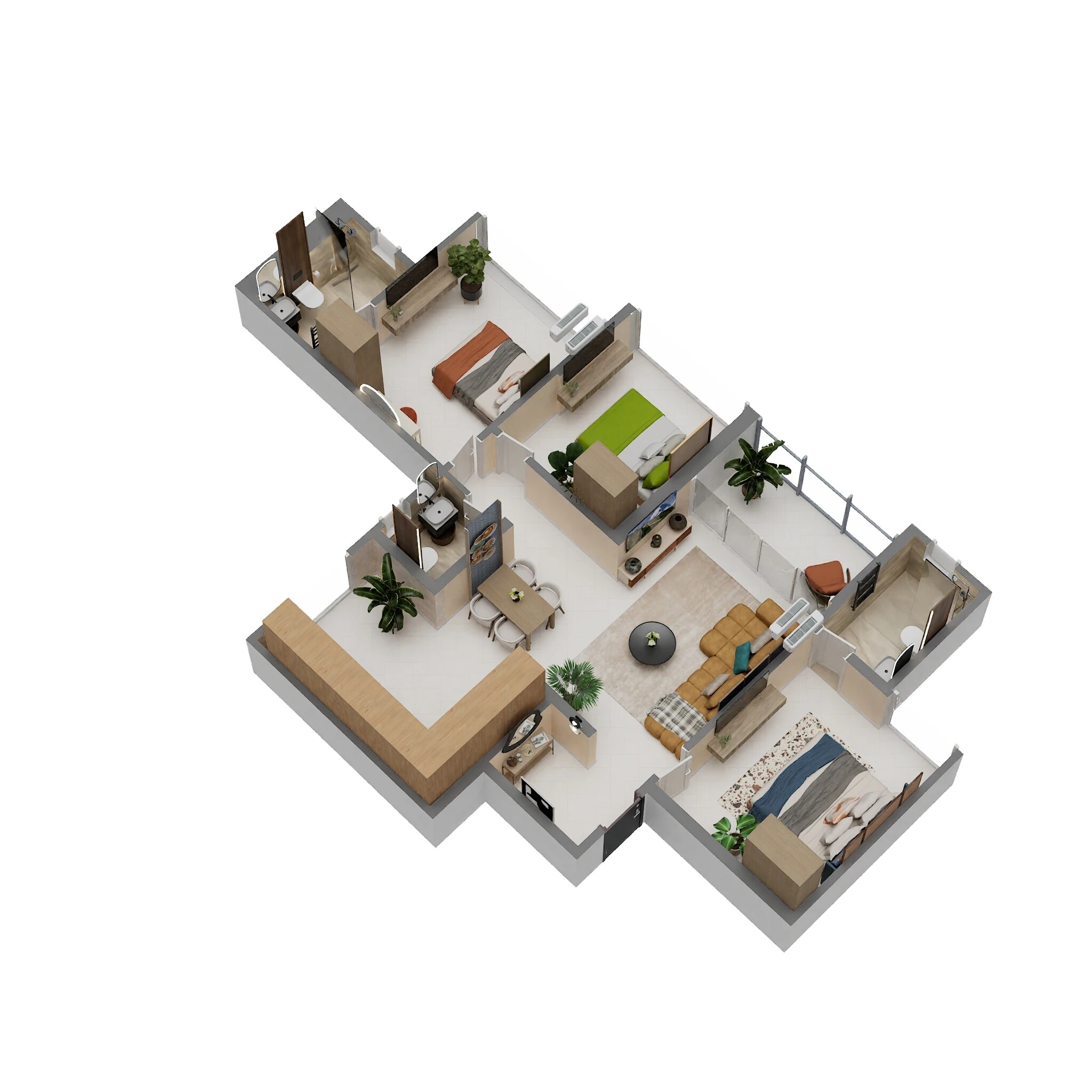 Floor plan of 3 BHK 993 Sq. Ft. Apartment in Saniket WYCE Exclucity, Pune