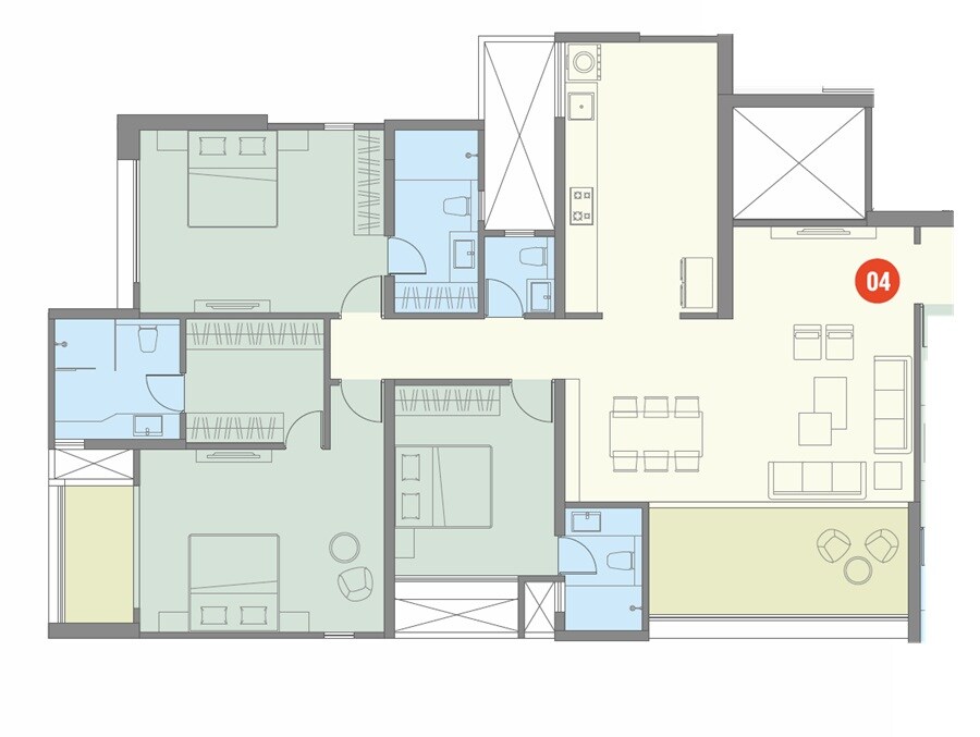 Floor plan of 4 BHK 1898 Sq. Ft. Apartment in Saniket WYCE Exclucity, Pune