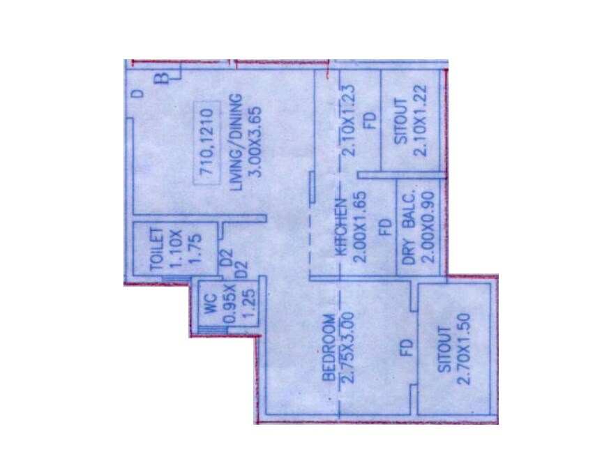 Floor plan of 1 BHK 322 Sq. Ft. Apartment in Sanjay Kakade Avian Valley Solaire, Pune